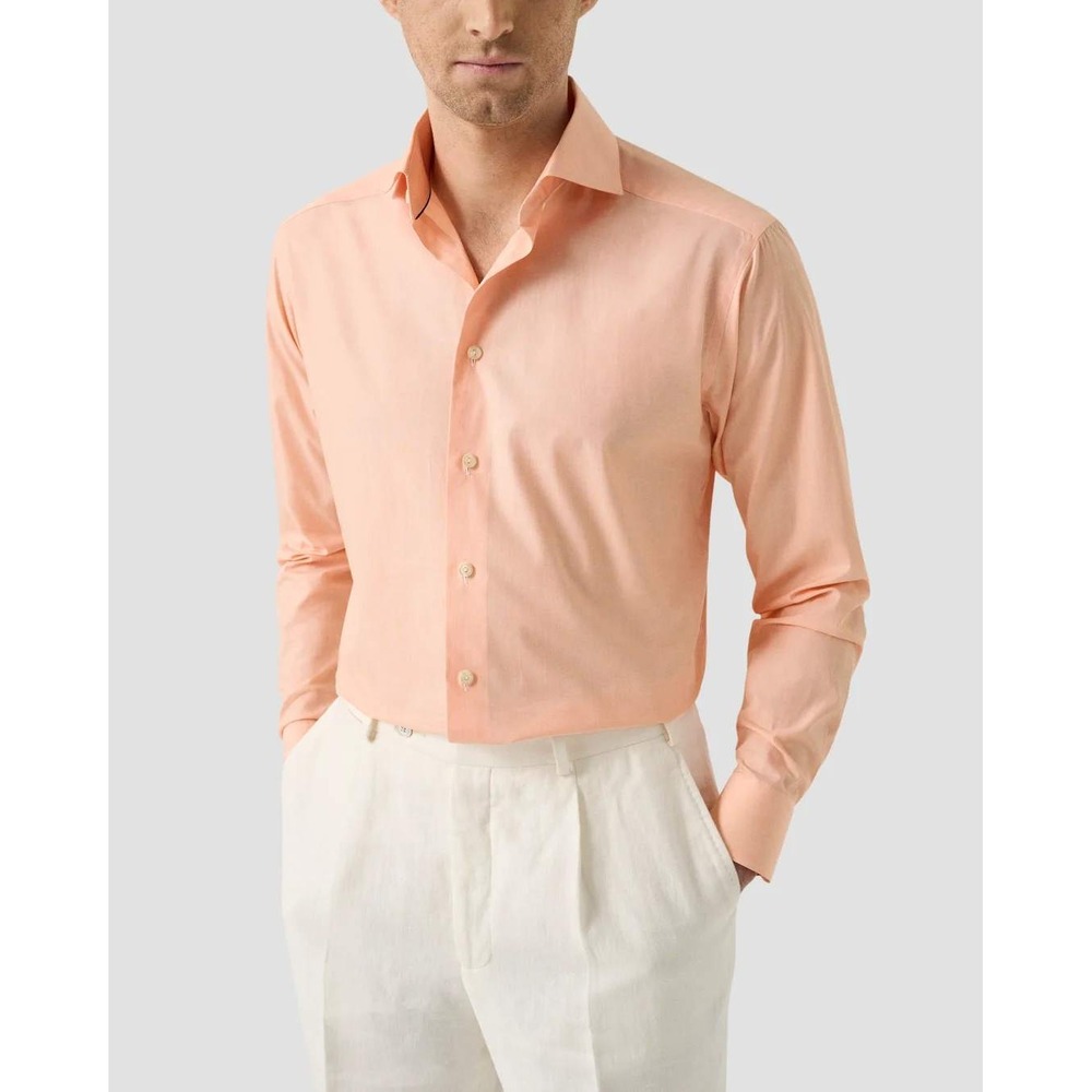 James Tattersall London Button Down Shirt Peach Herringbone Cotton Large Preppy